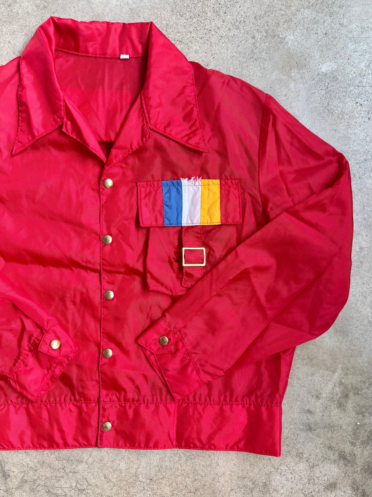 Vintage 1980s Red Multi-Color Stripe Cargo Pocket Windbreaker Jacket | XL