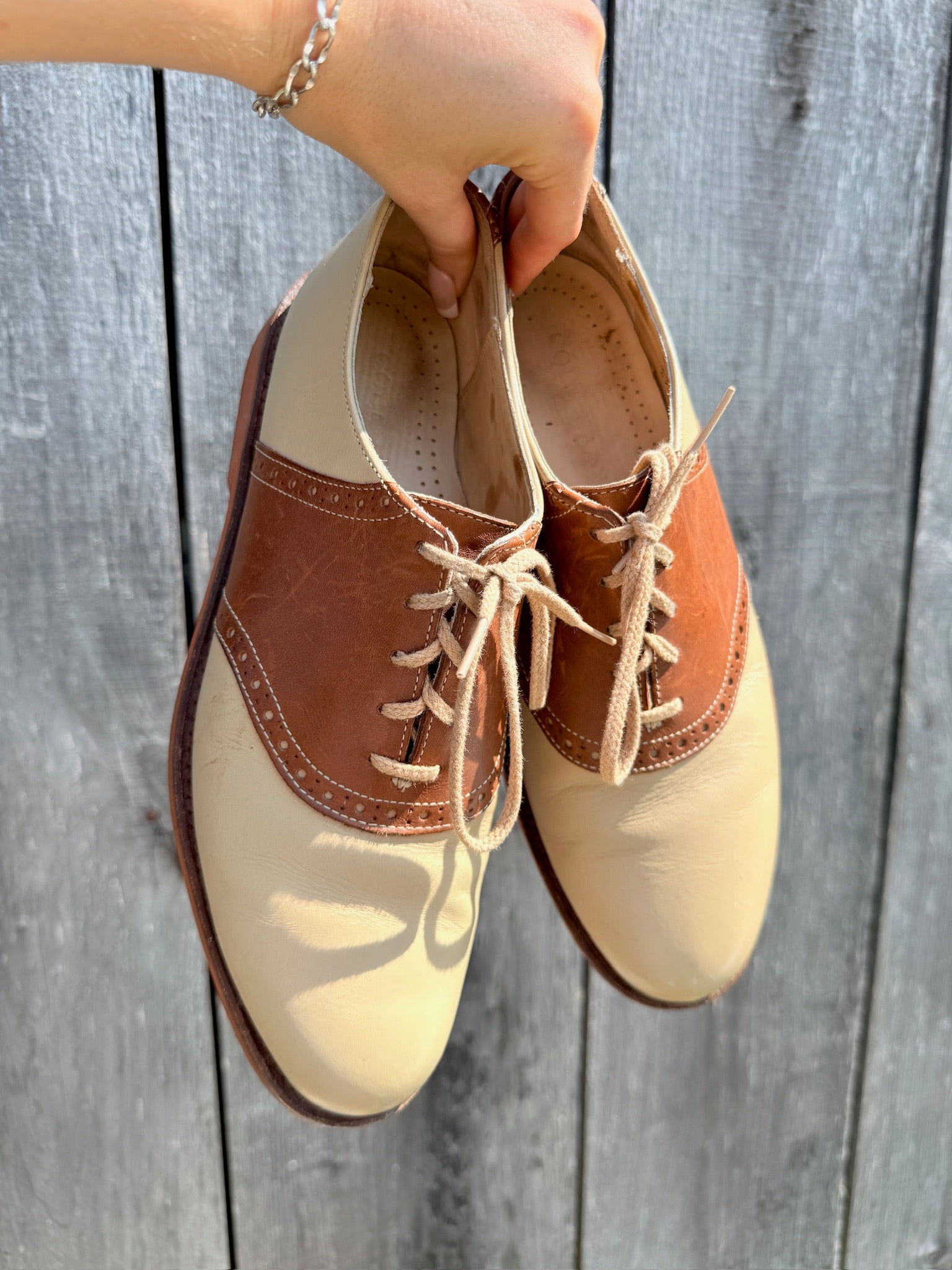 cole haan men's dress shoes brown Vintage 1980s Cole Haan Two-Tone Saddle Oxford Shoes