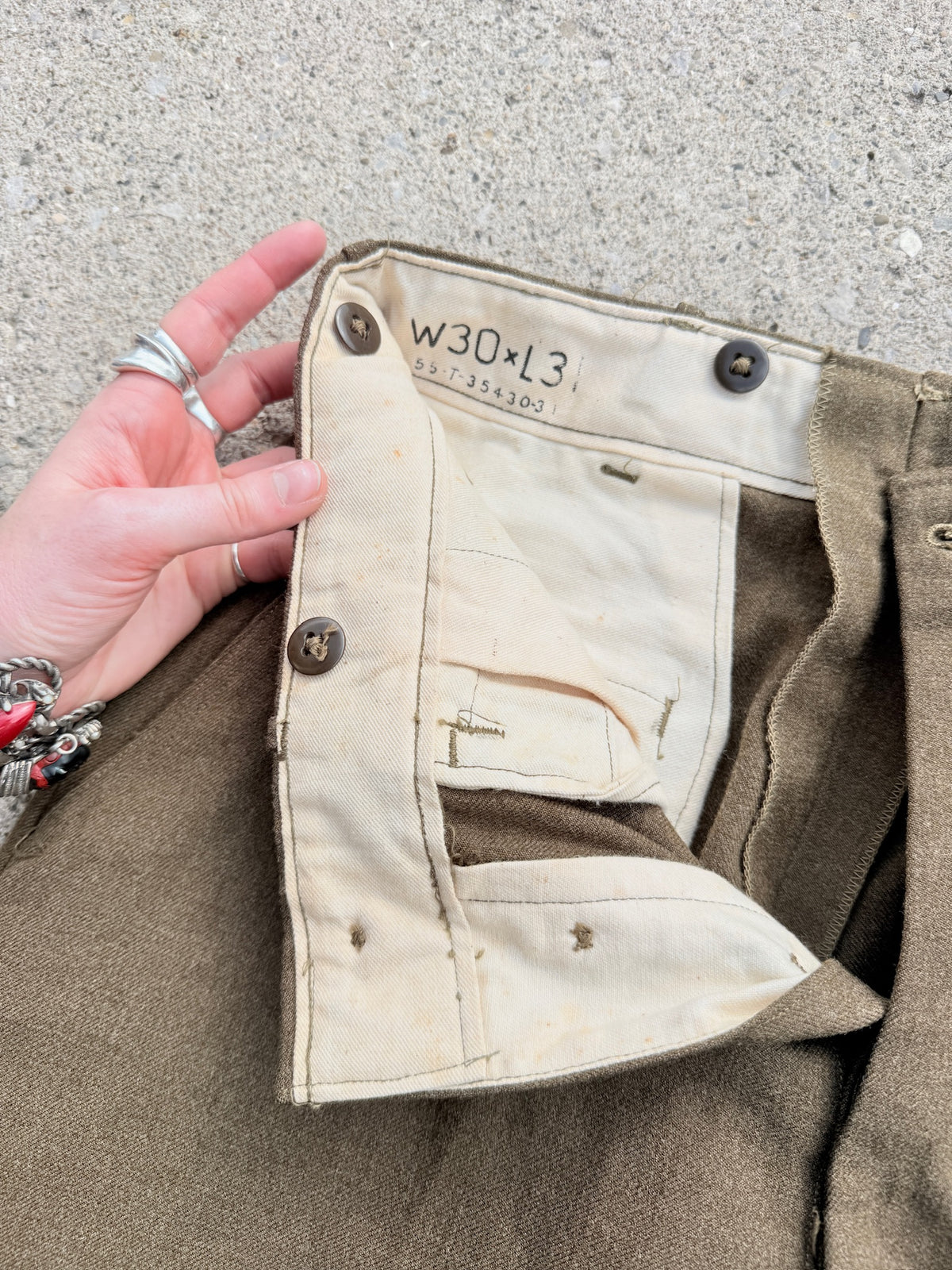 Vintage 1940's WW2 Green Wool High Waist Trousers