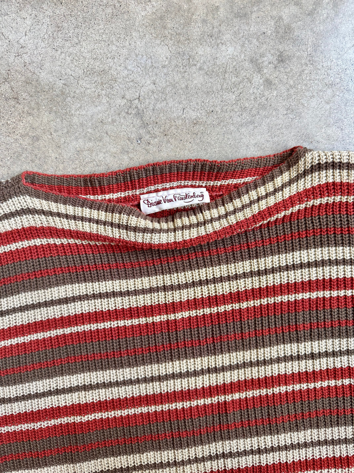 Vintage 1980s Diane Von Furstenberg Striped Knit Boat Neck Sweater | L/XL