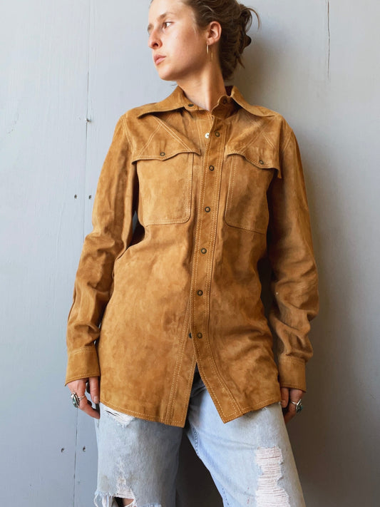 Vintage 1970s MacDouglas Paris Bloomingdale’s Suede Leather Shirt | Medium