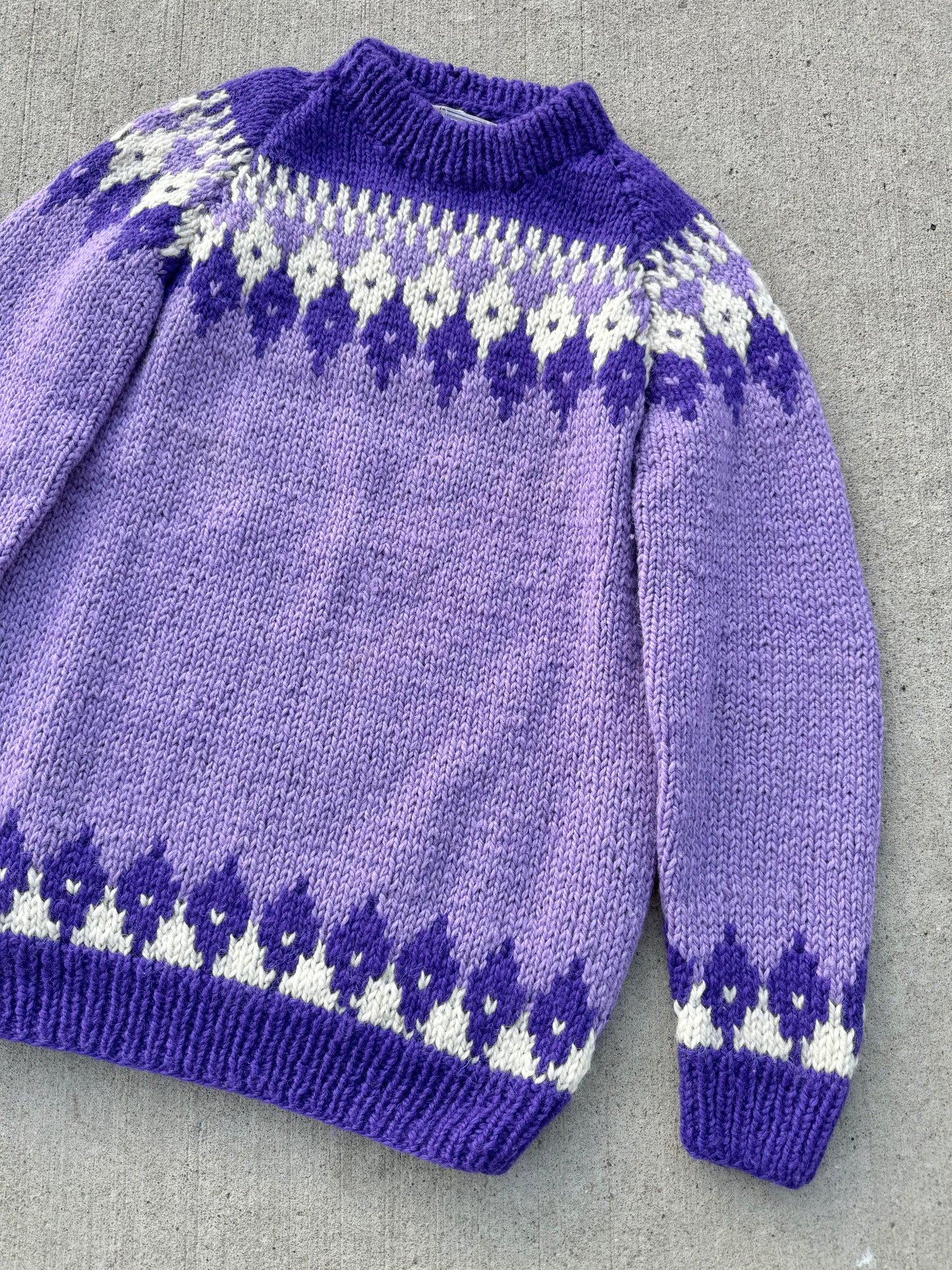 Vintage Baloglou Purple Fair Isle Wool Hand Knit Sweater | Large