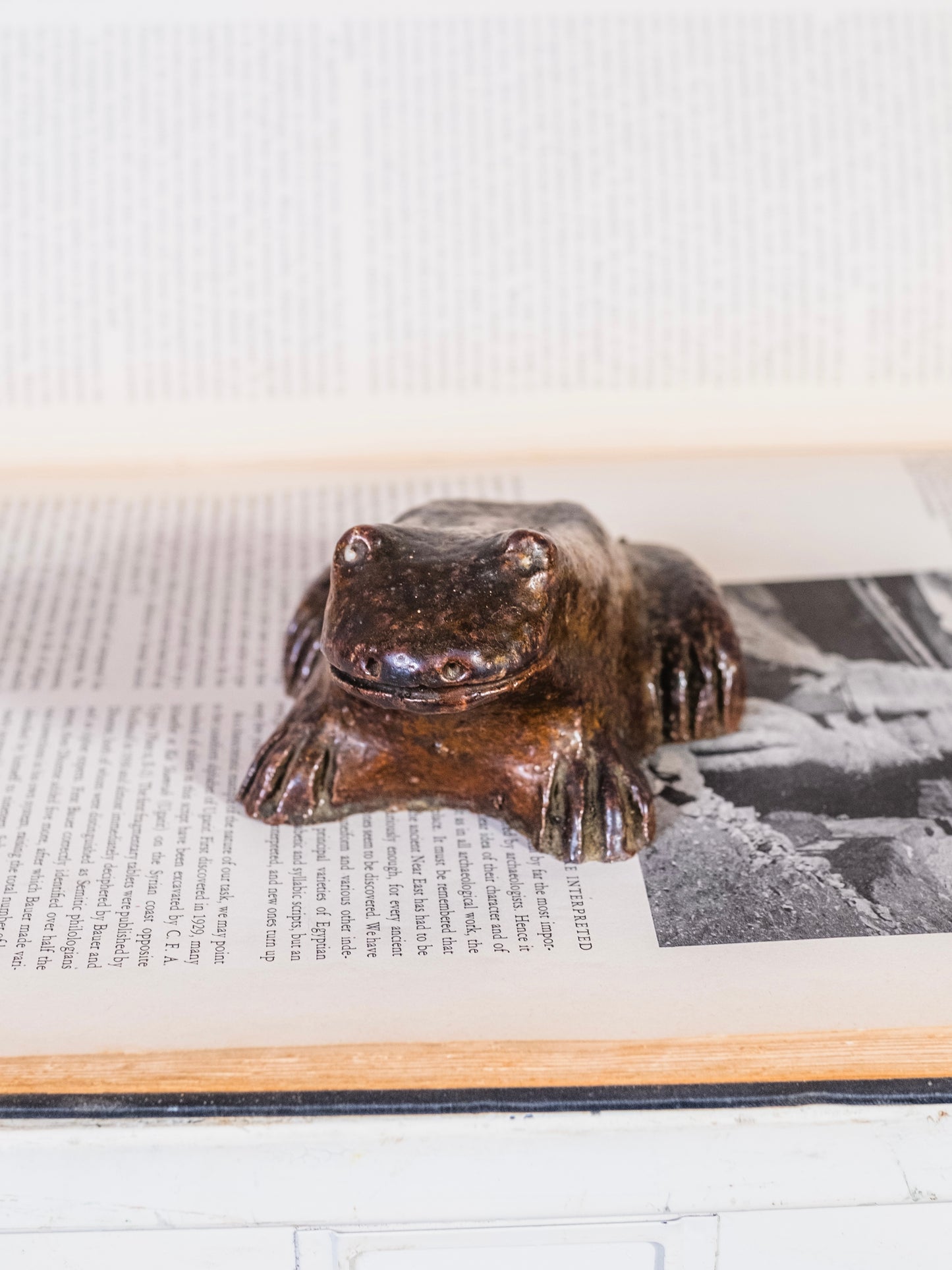 Vintage 1930s Folk Art Sewer Tile Stoneware Frog Figurine