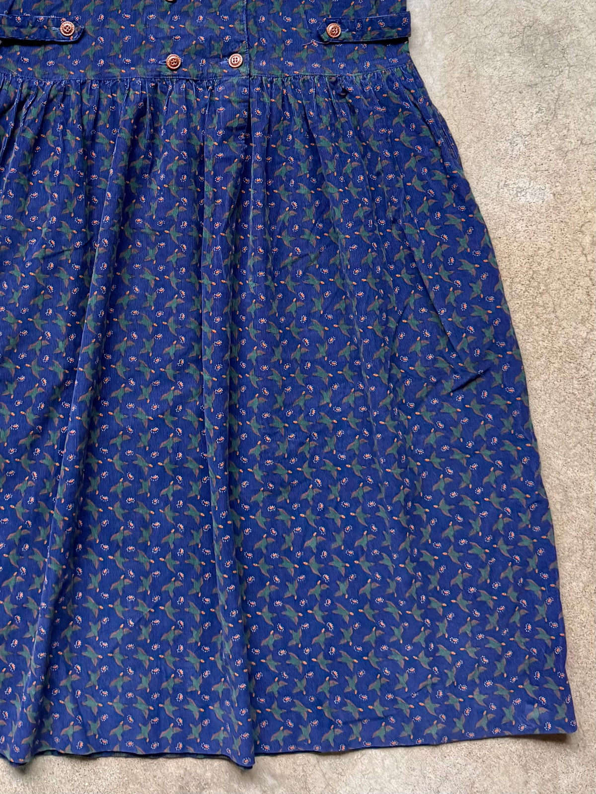 Vintage 1980s/90s Bryn Connelly Navy Duck Pattern Corduroy Pinafore Dress | Medium