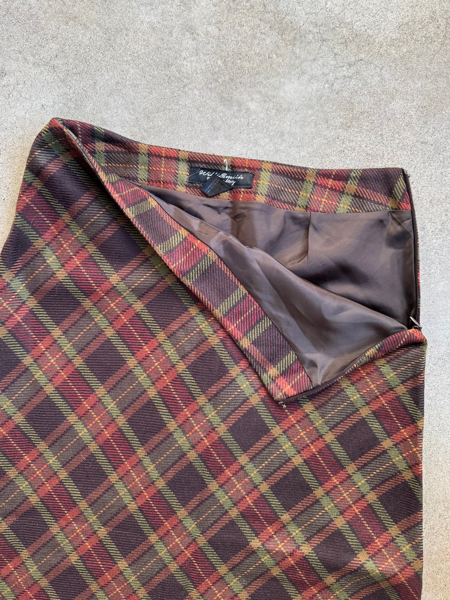 Vintage 1990s Willi Smith Italian Wool Plaid Maxi Skirt | Waist 32”