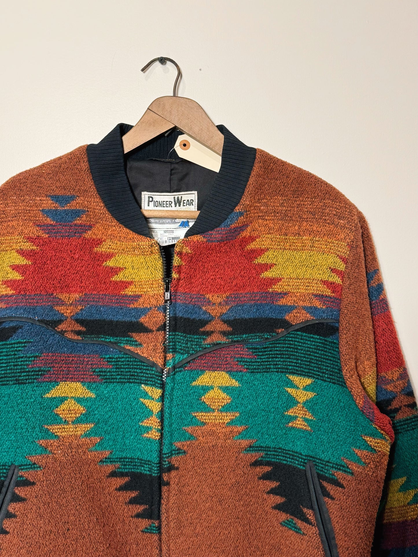 Vintage 1980s Pioneer Wear Southwestern Wool Bomber Jacket