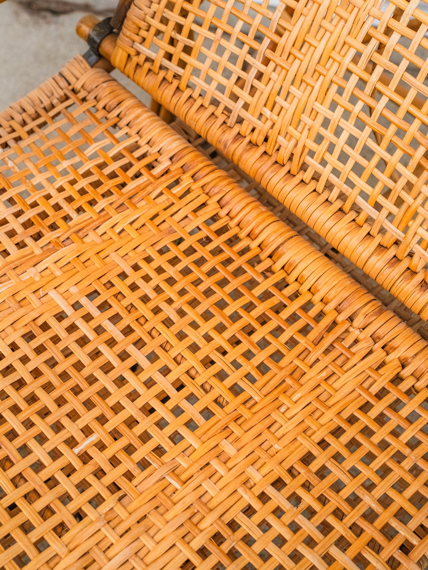 Vintage 1960s Folding Rattan Lounge Chair w/ Ottoman