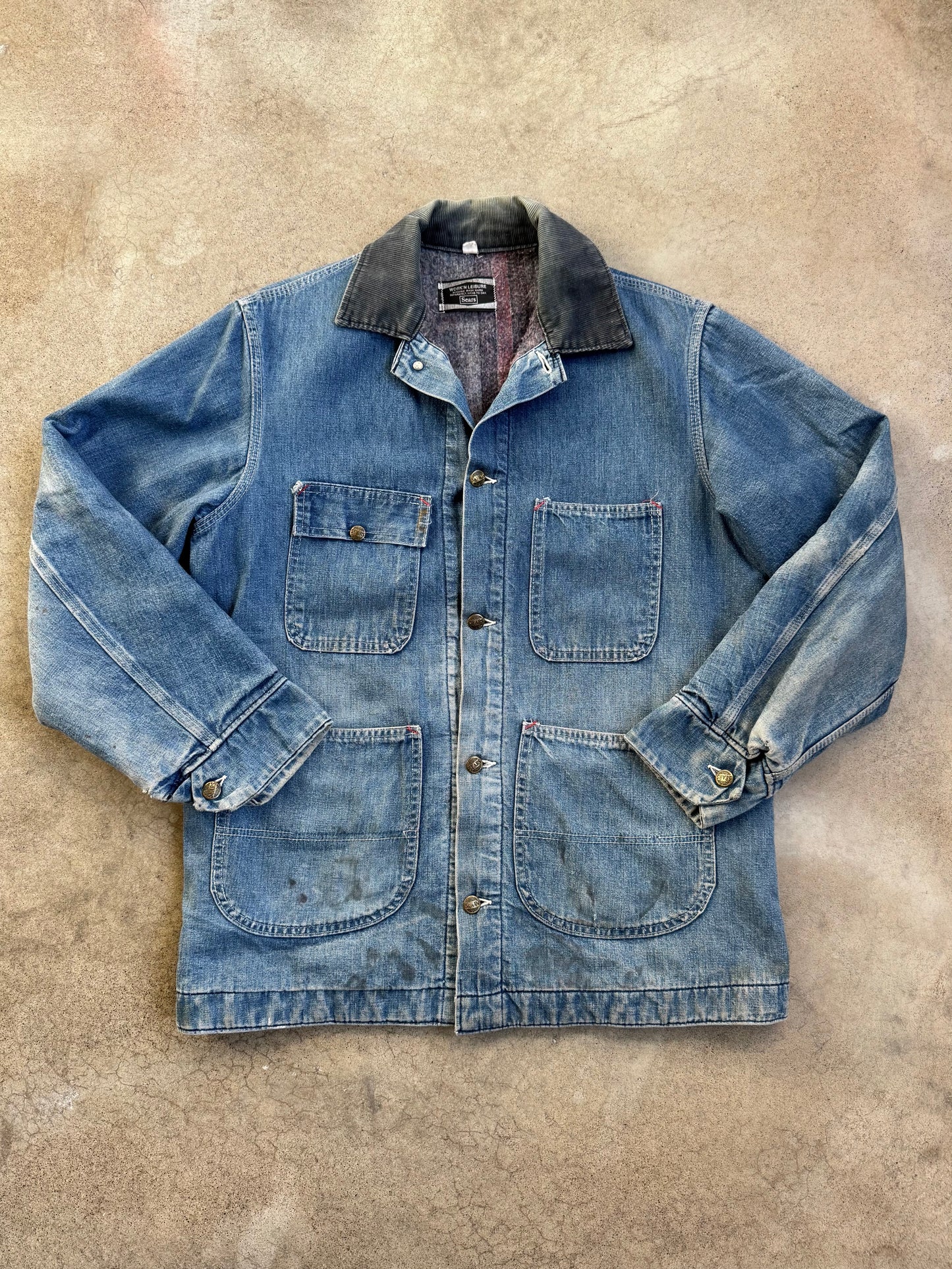 Vintage 1970s Sears Work 'N' Leisure Blanket Lined Denim Barn Jacket | Medium