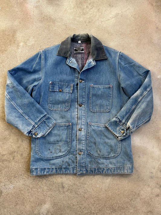 Vintage 1970s Sears Work 'N' Leisure Blanket Lined Denim Barn Jacket | Medium