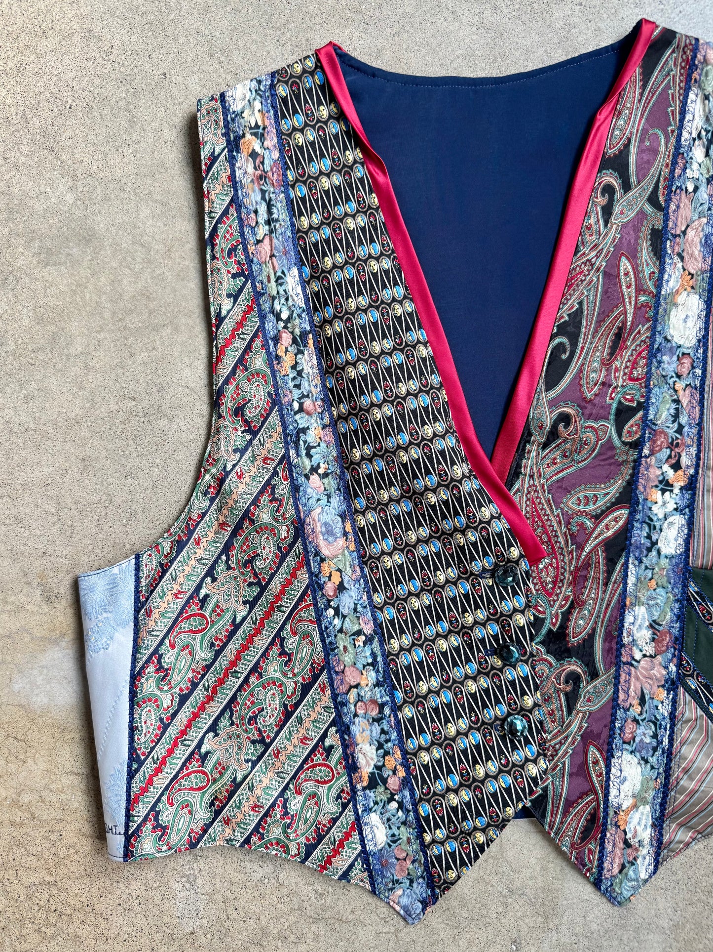 Vintage 1980s Handmade Patchwork Necktie Waistcoat Vest | Large
