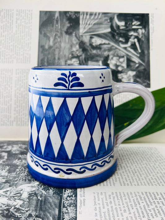 Vintage Signed Ceramic Blue & White Hand Painted German Stein Mug