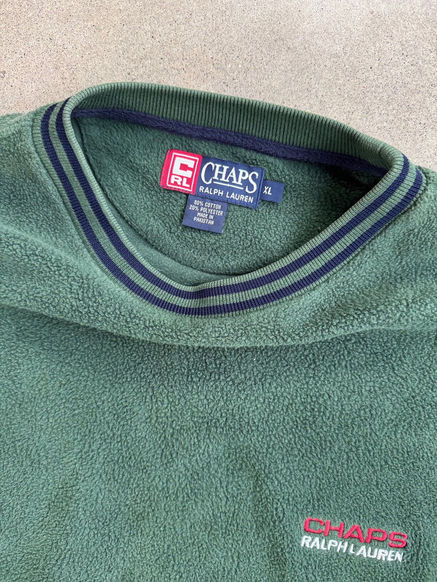 Vintage 1990s Chaps Ralph Lauren Green Fleece Crewneck Pullover | XL