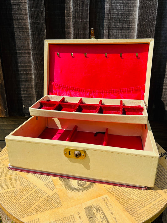 Vintage 1930s Red Velvet Lined Large Jewelry Box