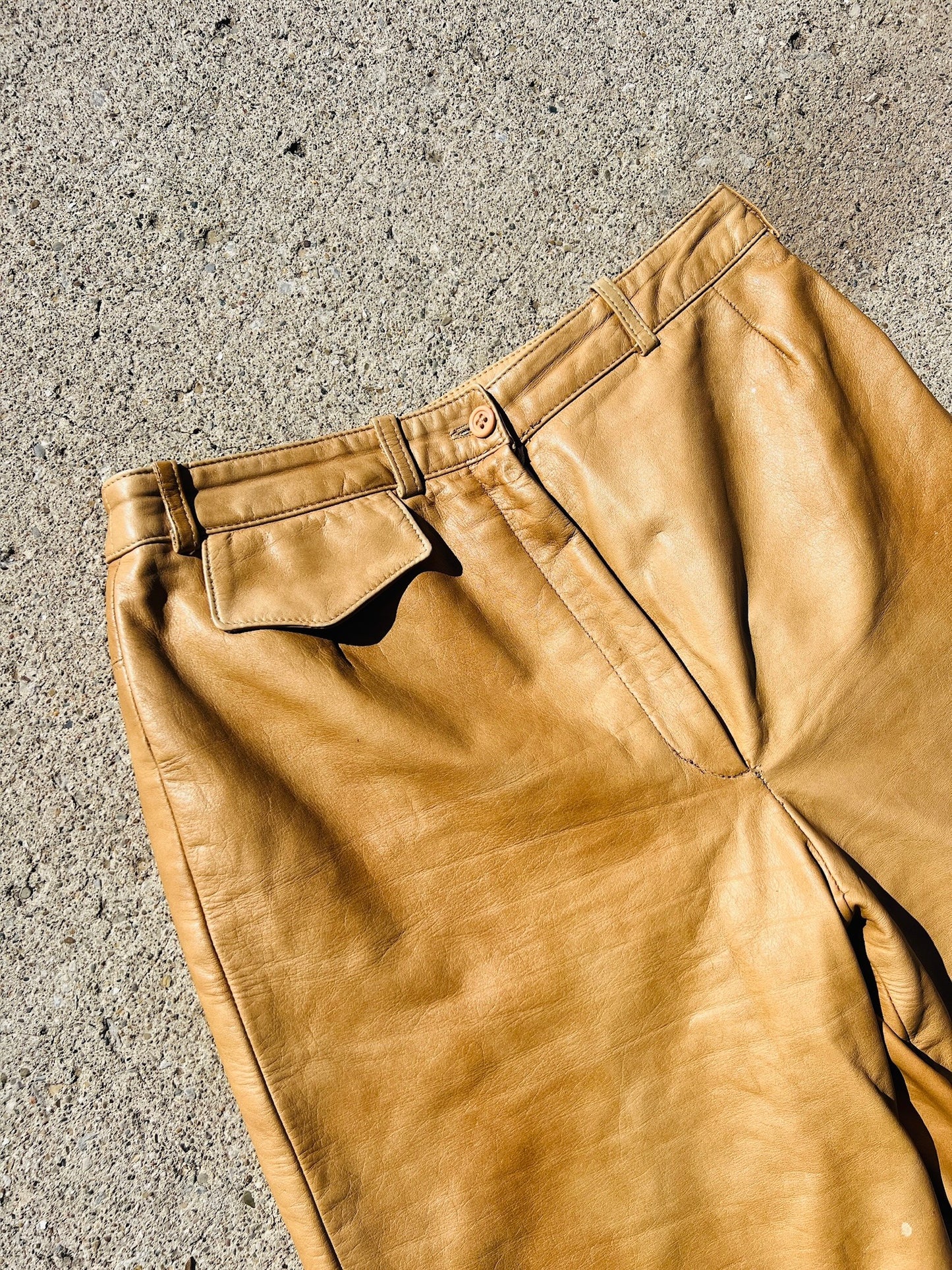 Vintage 1970s/80s Kasper J.L. Sport Tan Leather Pants | Waist 27”