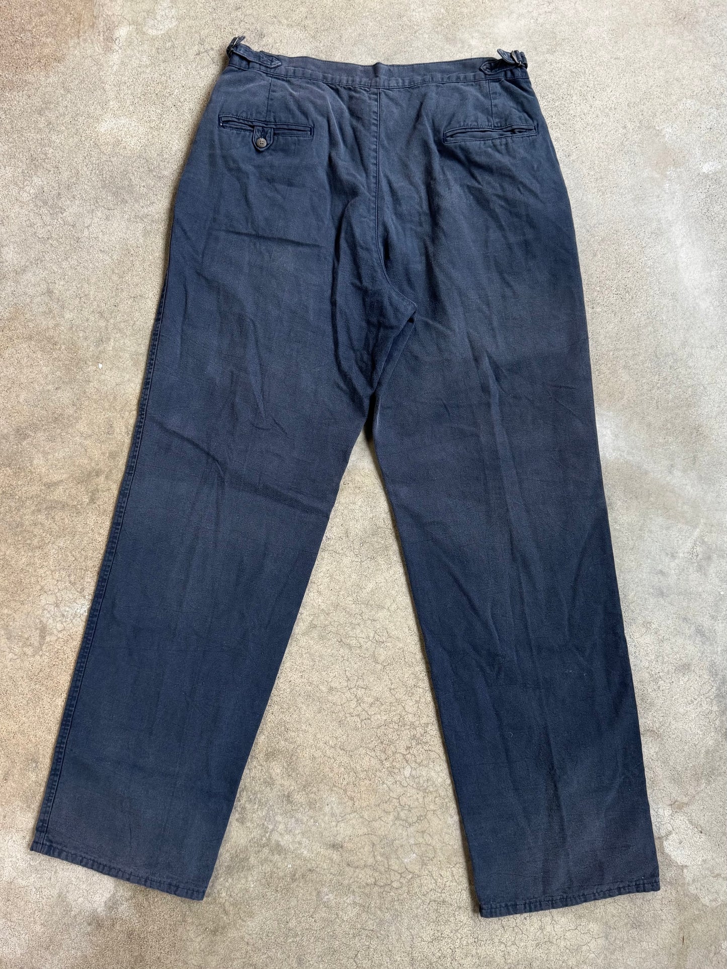 Vintage 1990s Polo Ralph Lauren Navy Cotton Pleated Trousers | Waist 34”
