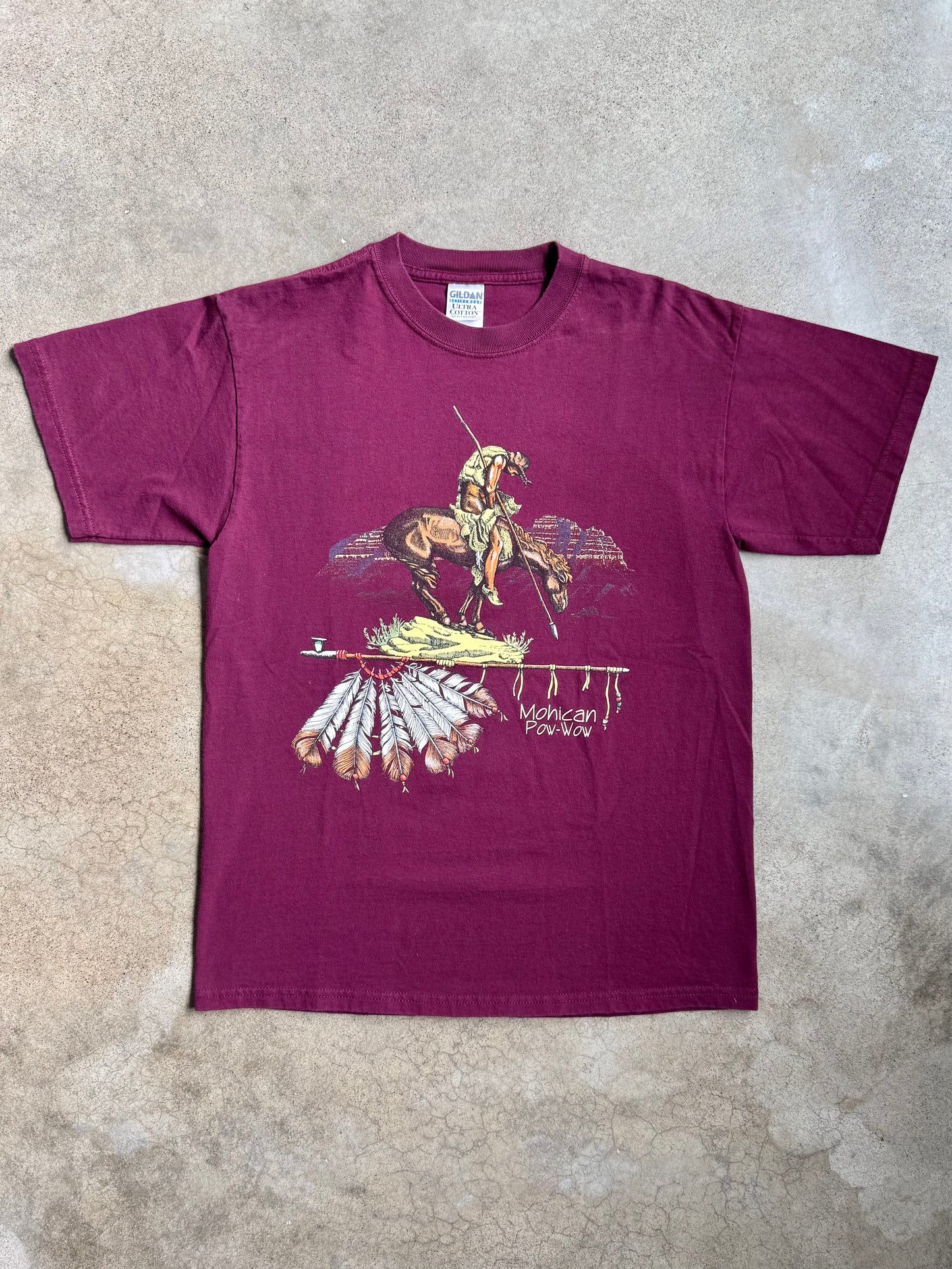 Vintage 1990s Burgundy Mohican Pow-Wow Graphic Tee | Medium