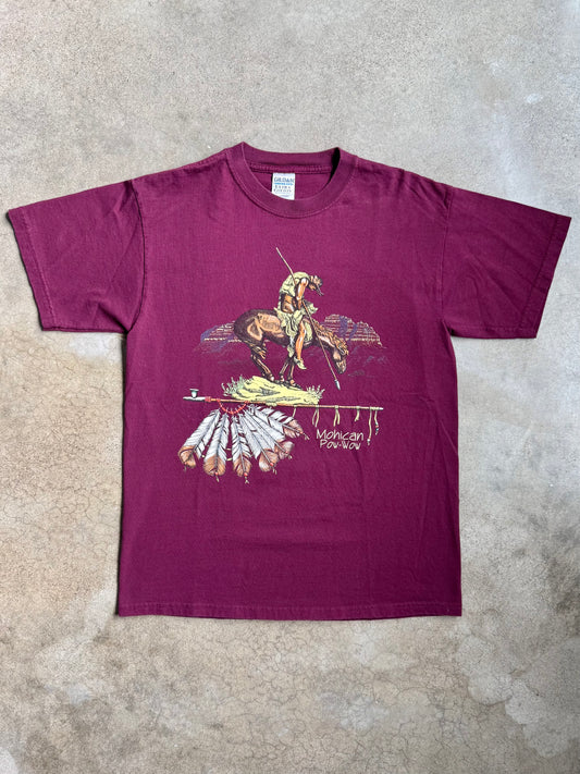 Vintage 1990s Burgundy Mohican Pow-Wow Graphic Tee | Medium