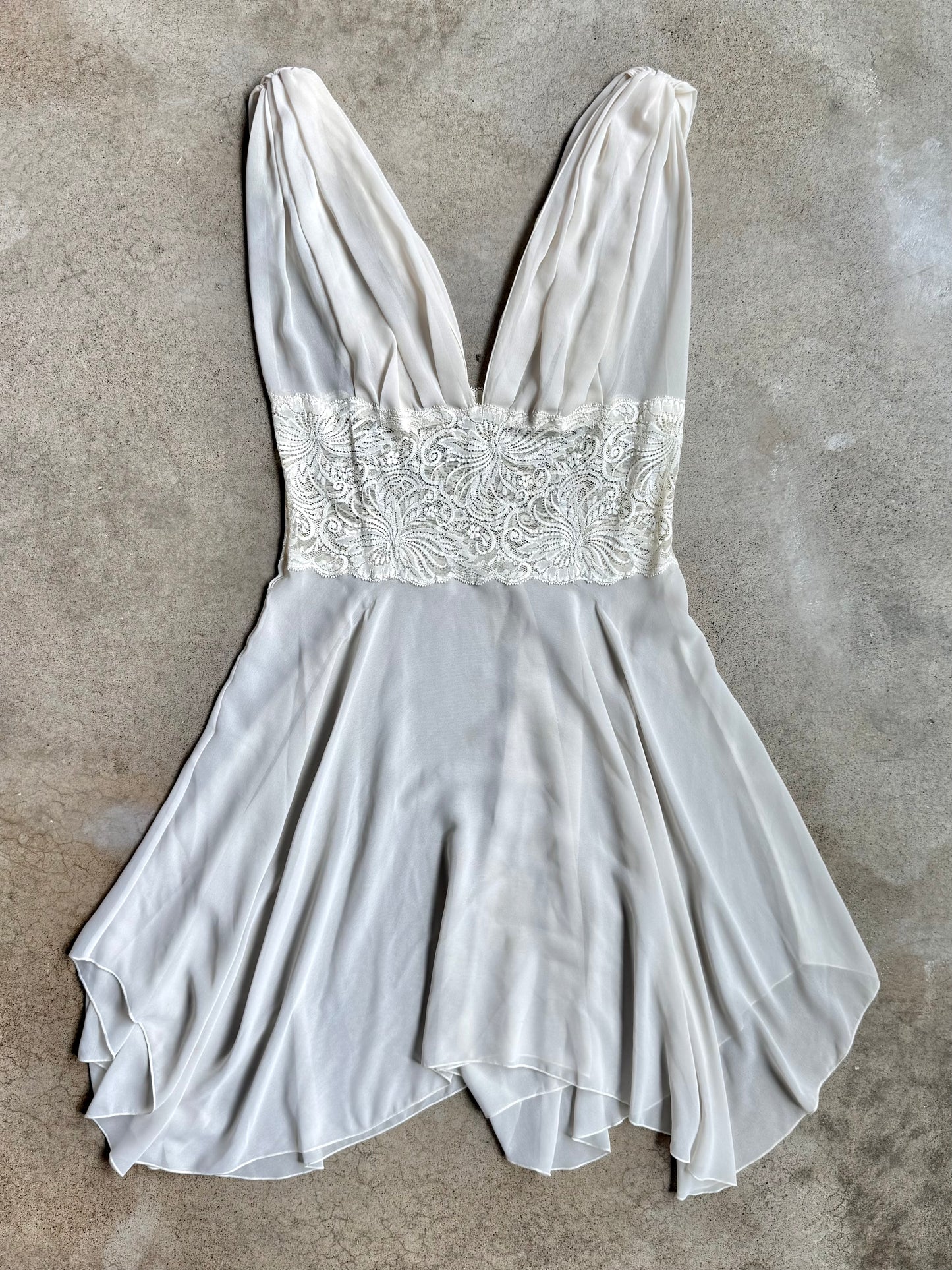 Vintage 1990s Victoria's Secret White Sheer Lace Panel Slip Dress | Medium