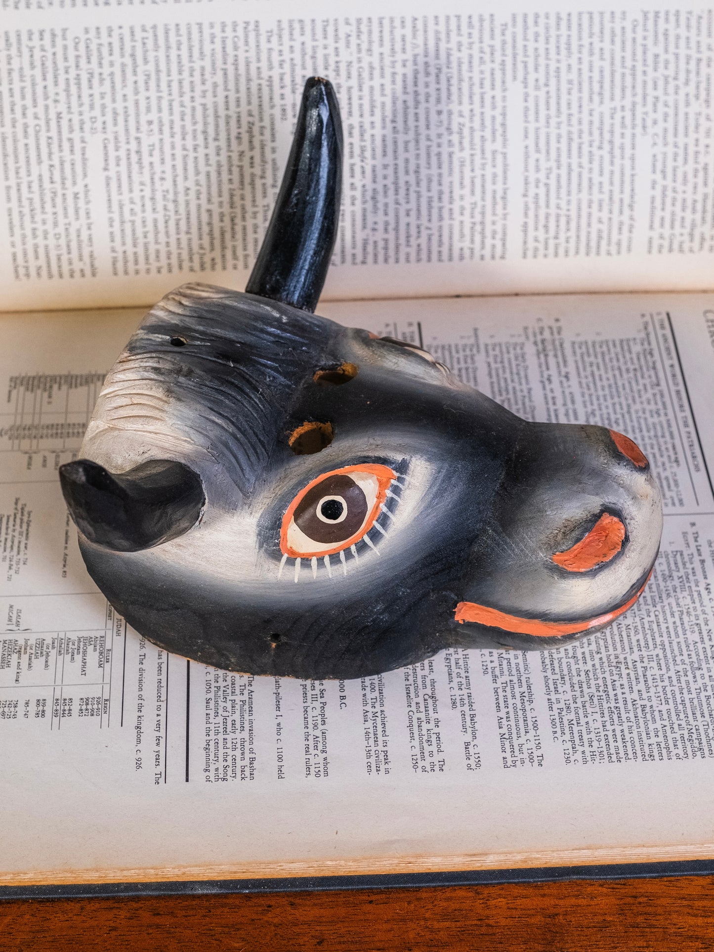 Vintage Mexican Folk Art Hand-Carved Wood Cow Torito Mask
