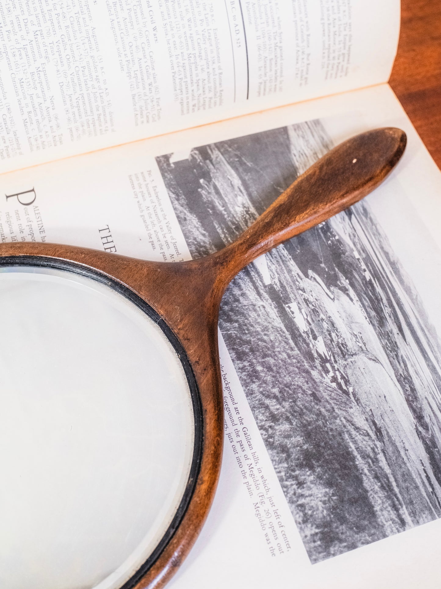 Vintage 1950s Wood Beveled Glass Hand Mirror