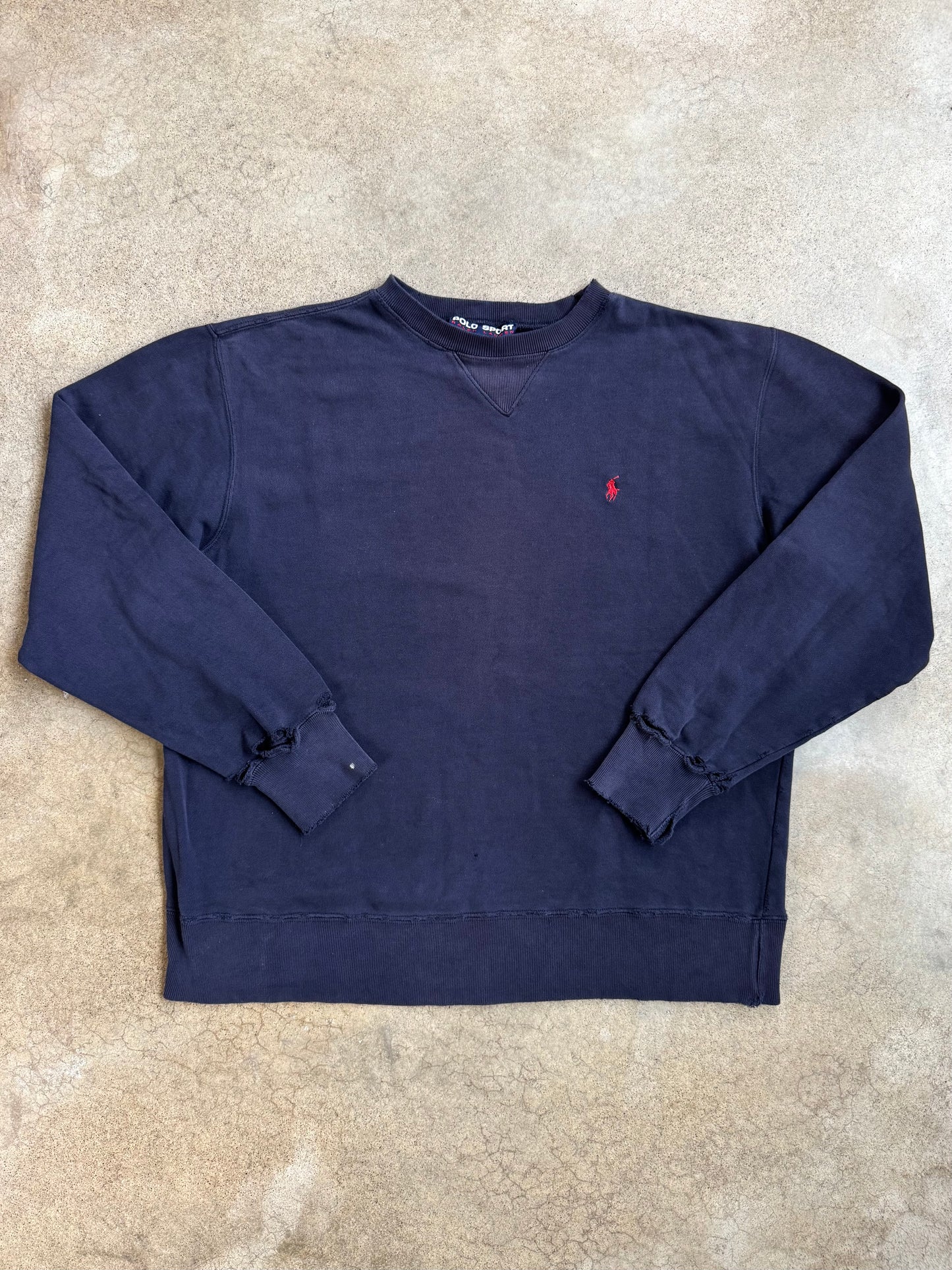 Vintage 1990s Polo Sport Navy Blue Distressed Crewneck Sweatshirt | Medium