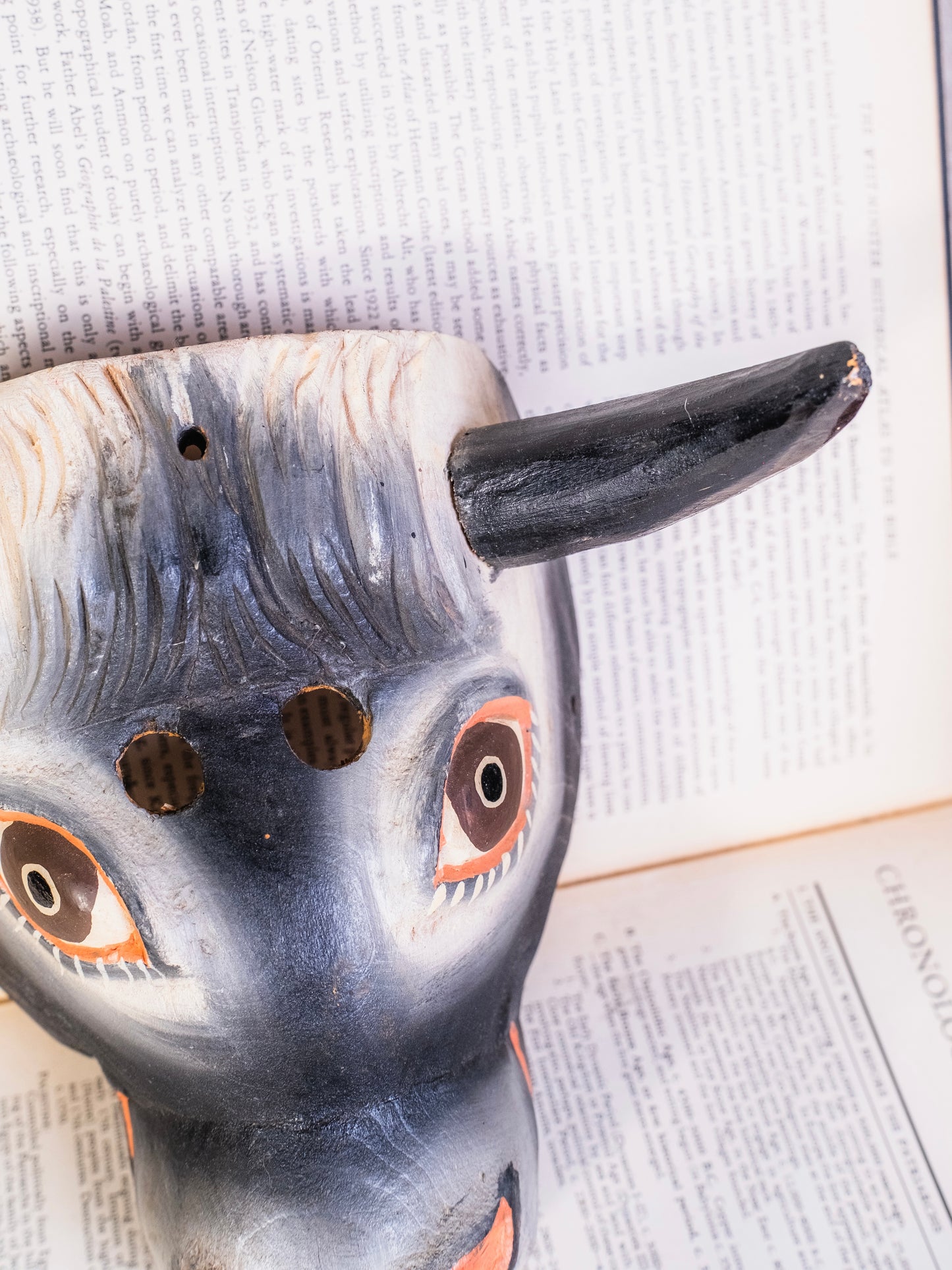 Vintage Mexican Folk Art Hand-Carved Wood Cow Torito Mask