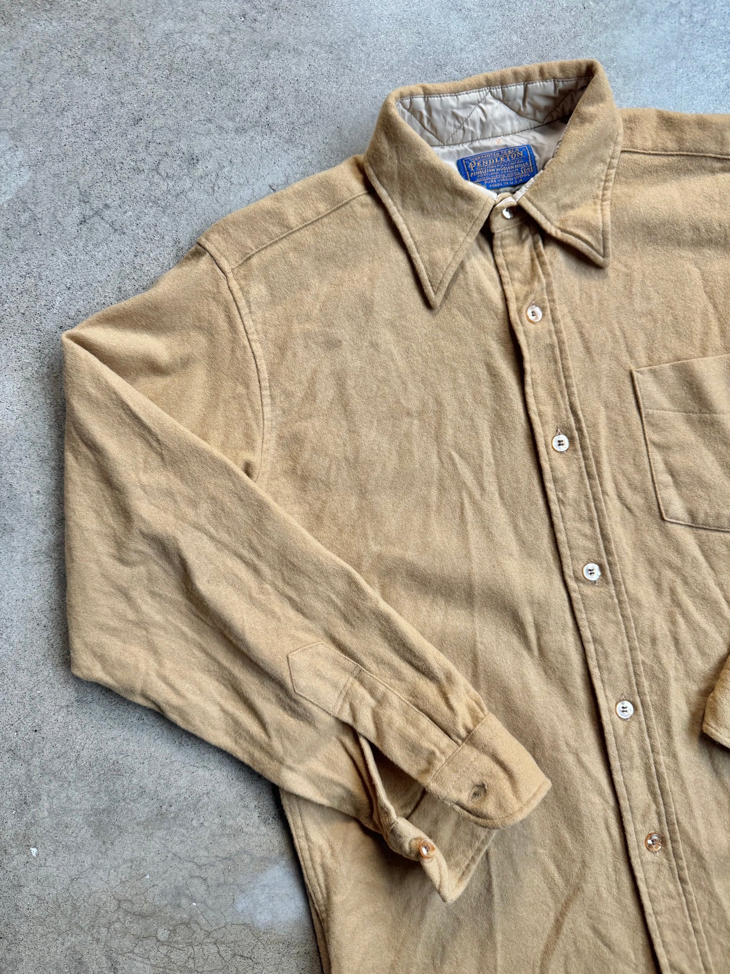 Vintage 1960s Pendleton Tan Wool Button-Up Shirt | Medium