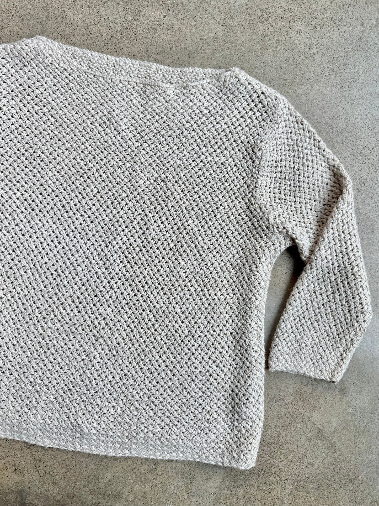 Vintage 1980s Beige Diagonal Basketweave Cotton Boatneck Sweater | S/M