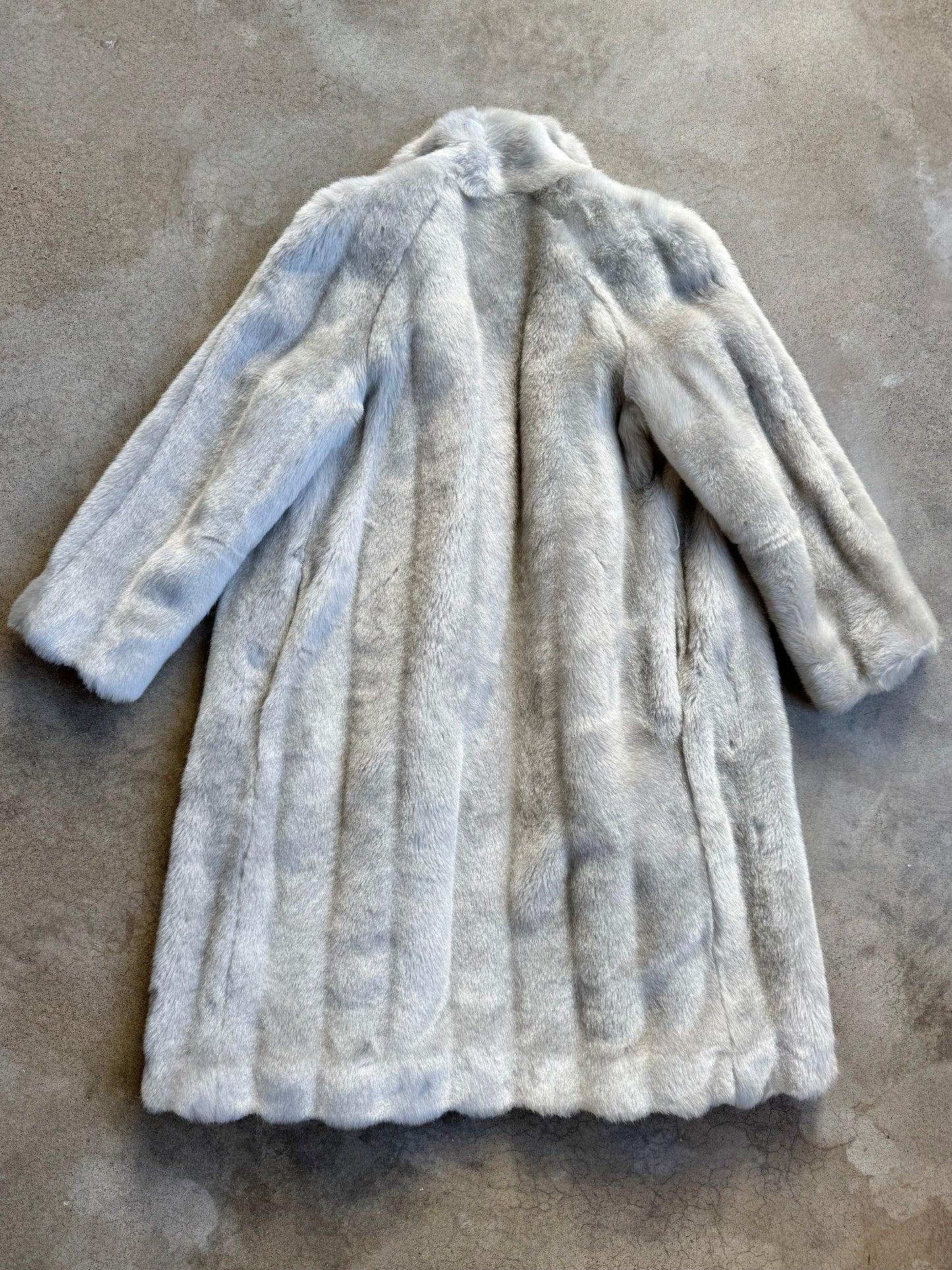 Vintage 1960s Grey-White Faux Fur Overcoat | Medium
