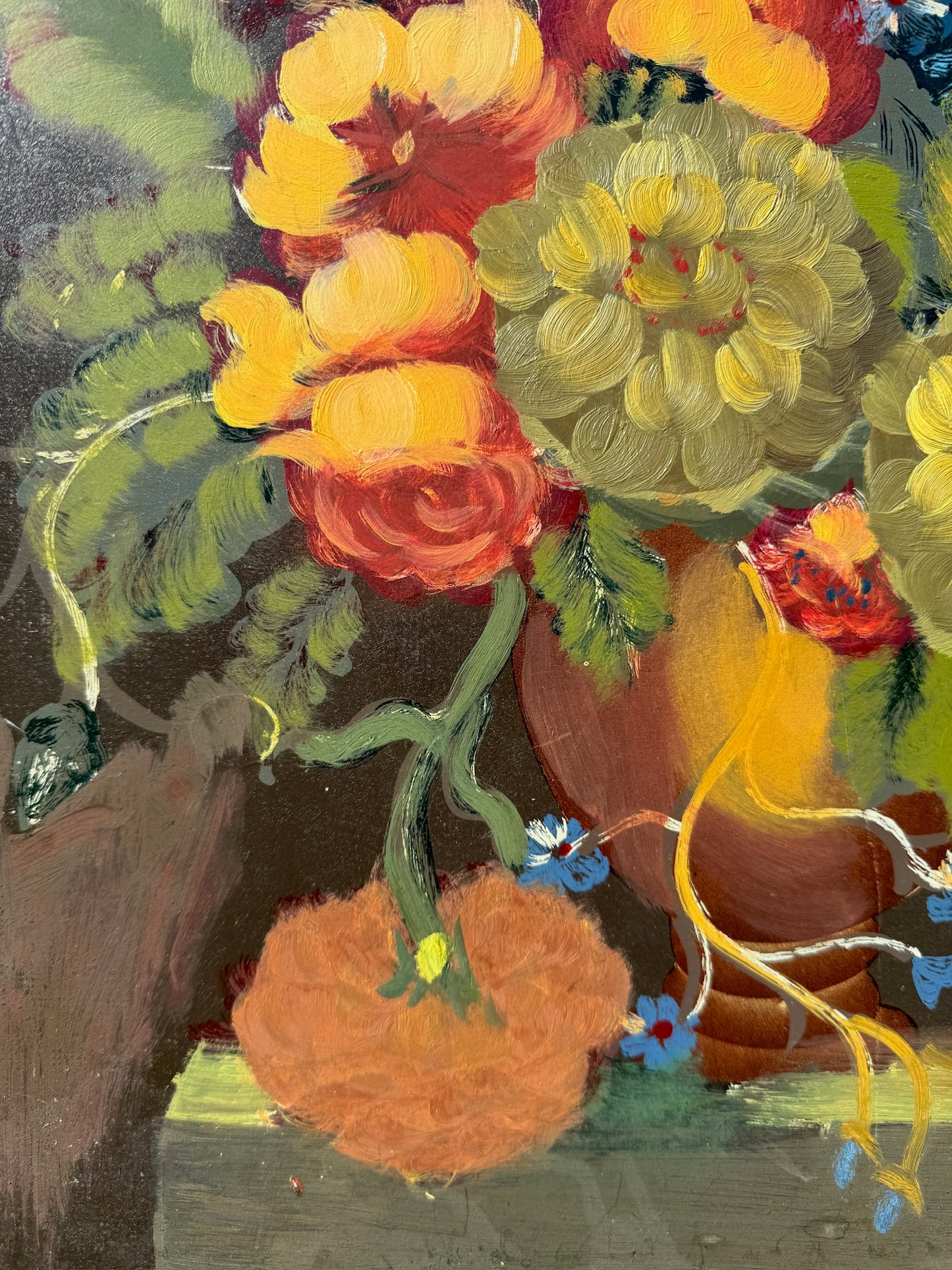 Vintage 1950s Framed Floral Still Life Oil Painting