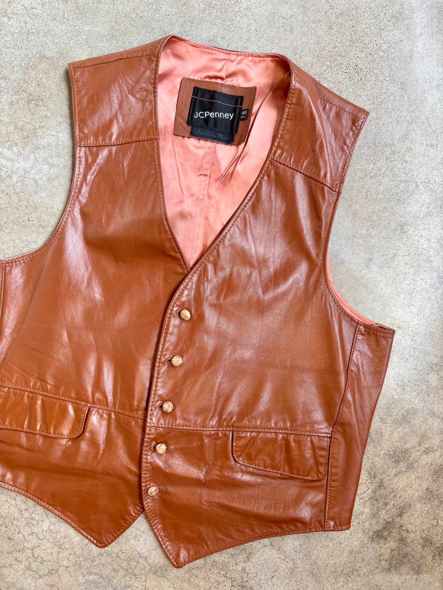 Vintage 1970s JCPenney Brown Leather Vest | 44R