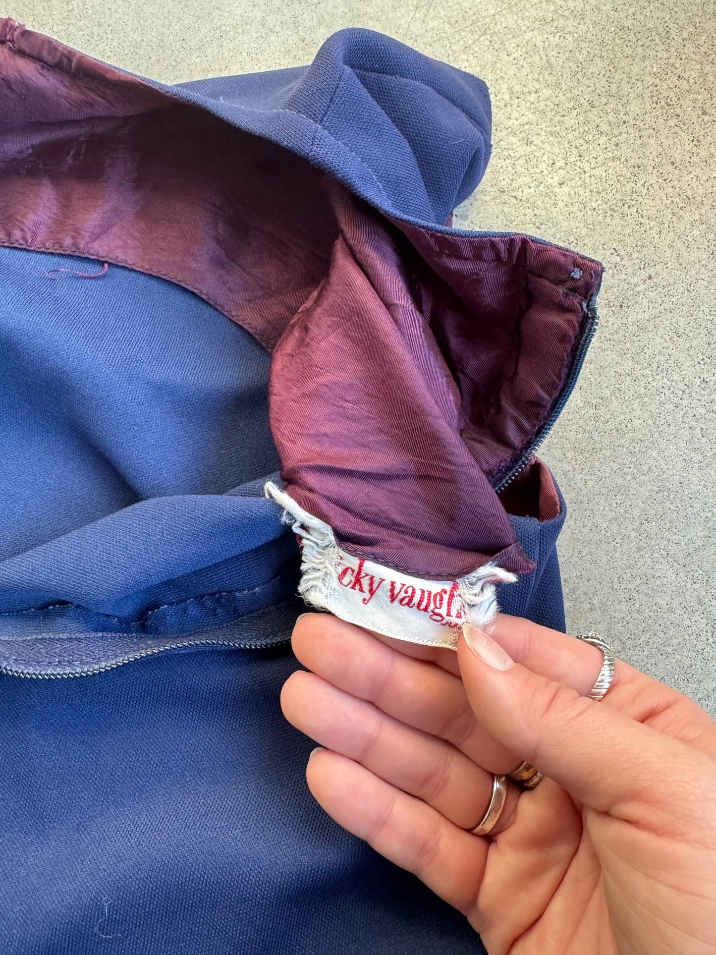 Vintage 1960s Vicky Vaughn Navy Blue Ruffle Trim Shift Dress | Small