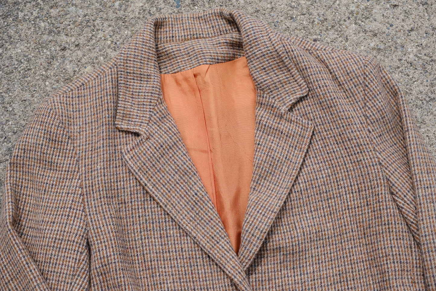 Vintage 1960s Orange & Brown Plaid Tweed Blazer | S/M