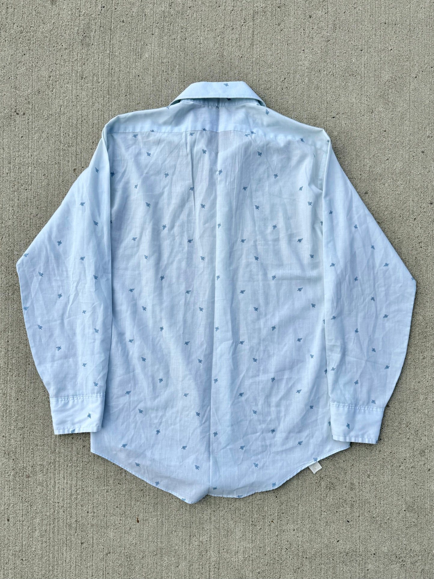 Vintage 1970s Van Heusen Pale Blue Printed Dress Shirt | M/L