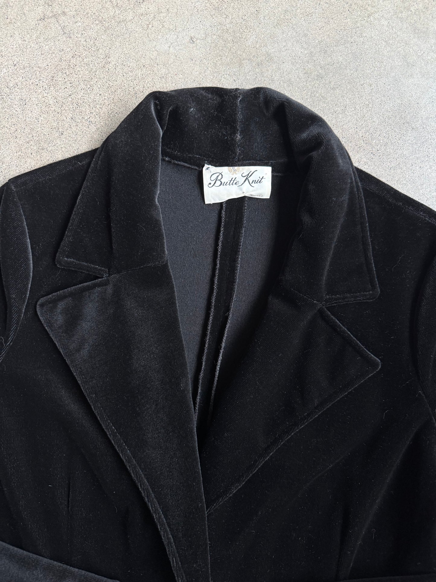 Vintage 1960s Butte Knit Black Velour Blazer | Medium