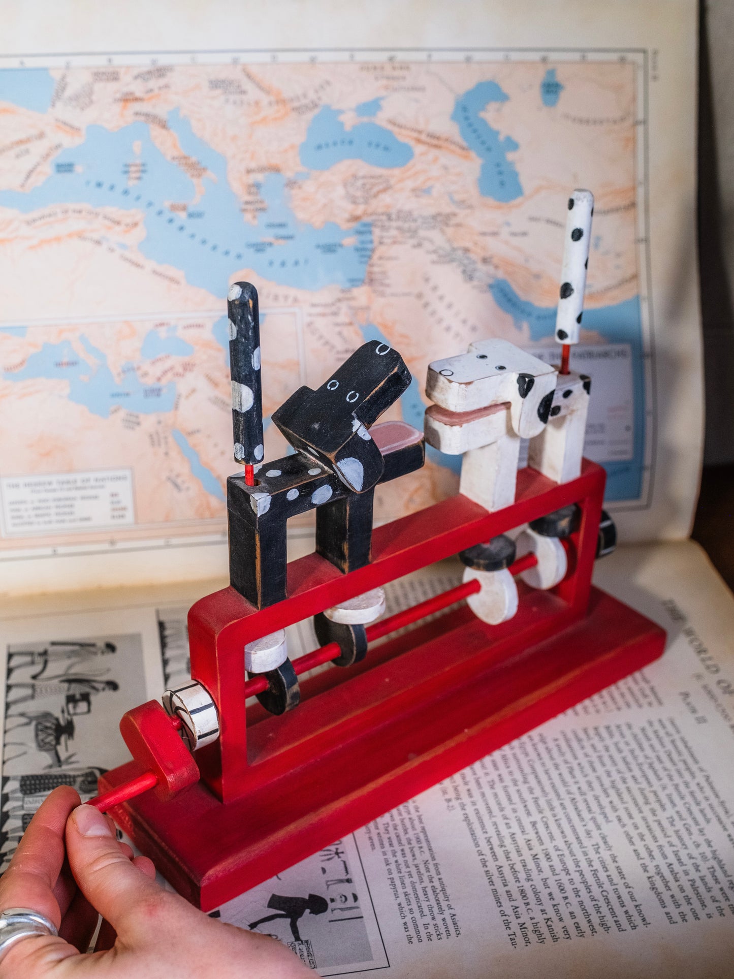 Vintage Wooden Spotted Dog Automata