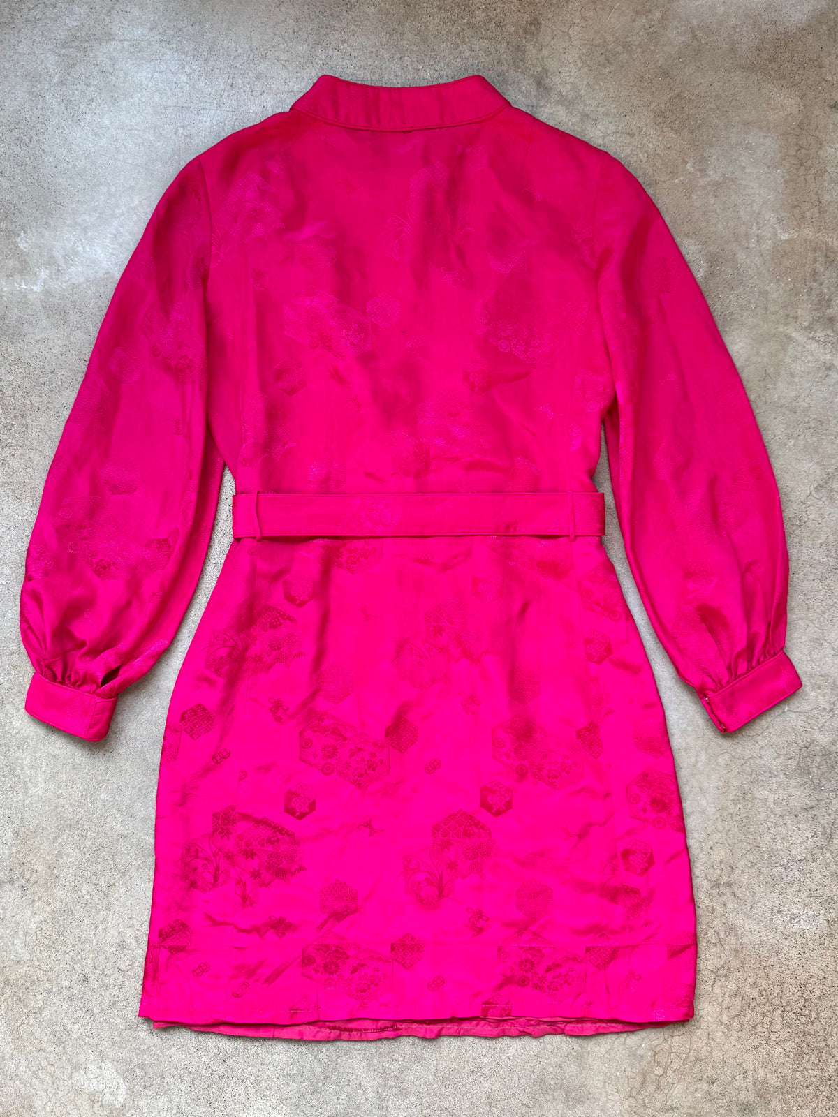 Vintage 1950’s/60’s Royal Lynne Fuchsia Asian-Style Silk Jacquard Dress | S/M