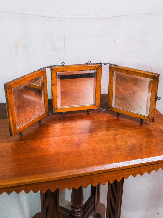 Antique Wood Folding 3-Panel Wall Mirror
