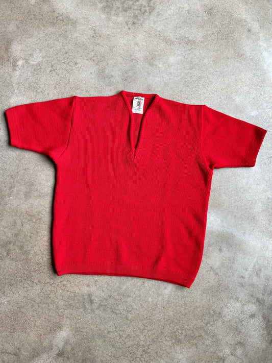 Vintage 1960s Penguin Seattle Knitting Mills Red Wool Short Sleeve Sweater | Large
