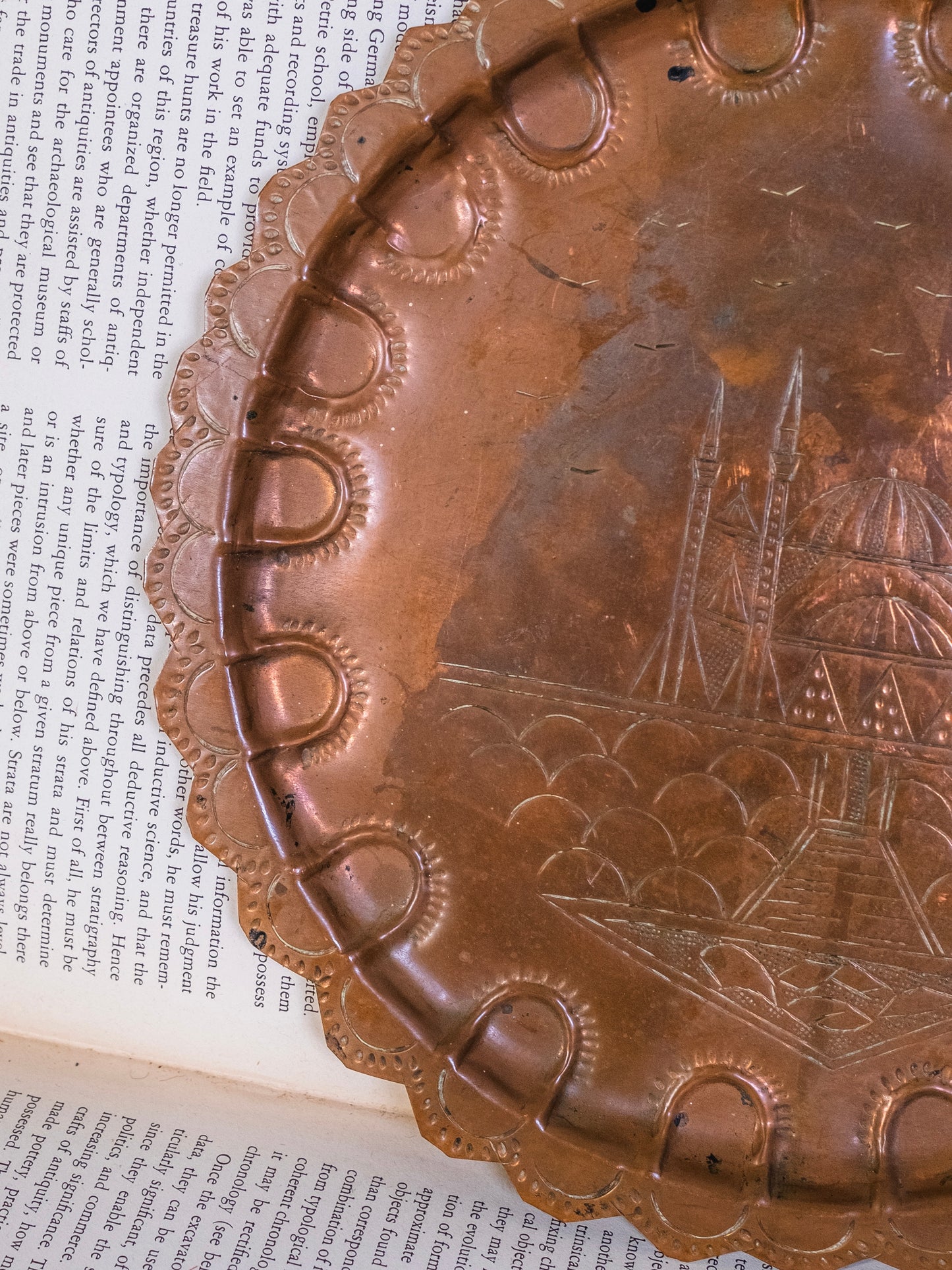 Vintage Solid Copper Stamped Turkish Landscape Plate