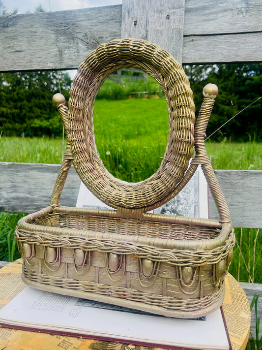 Vintage 1950s Wicker Vanity Mirror