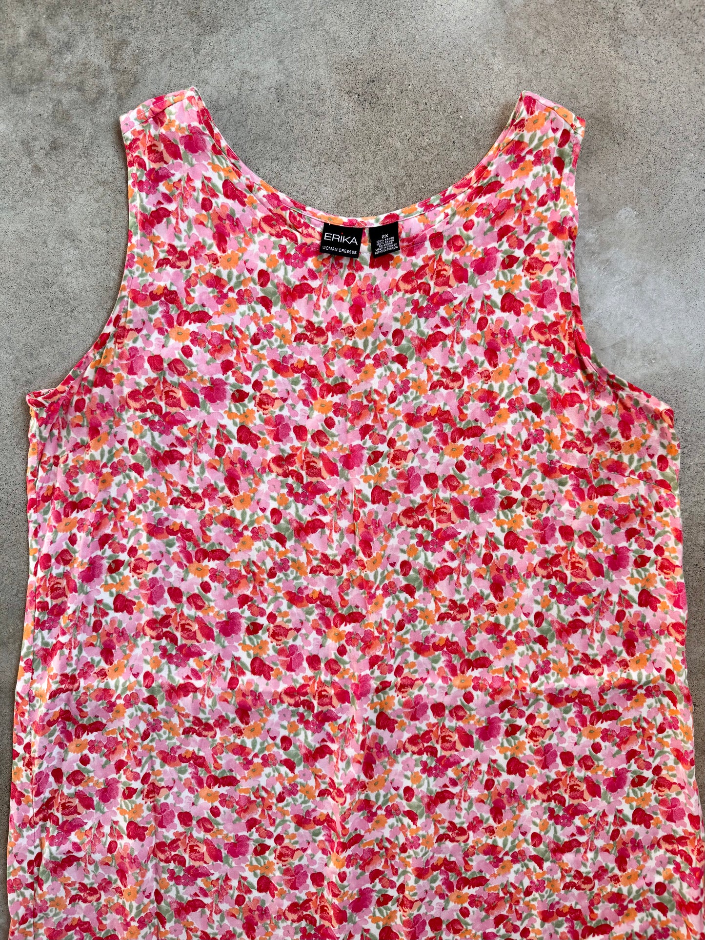 Vintage 1990s Erika Pink Floral Sleeveless Maxi Dress | 2X