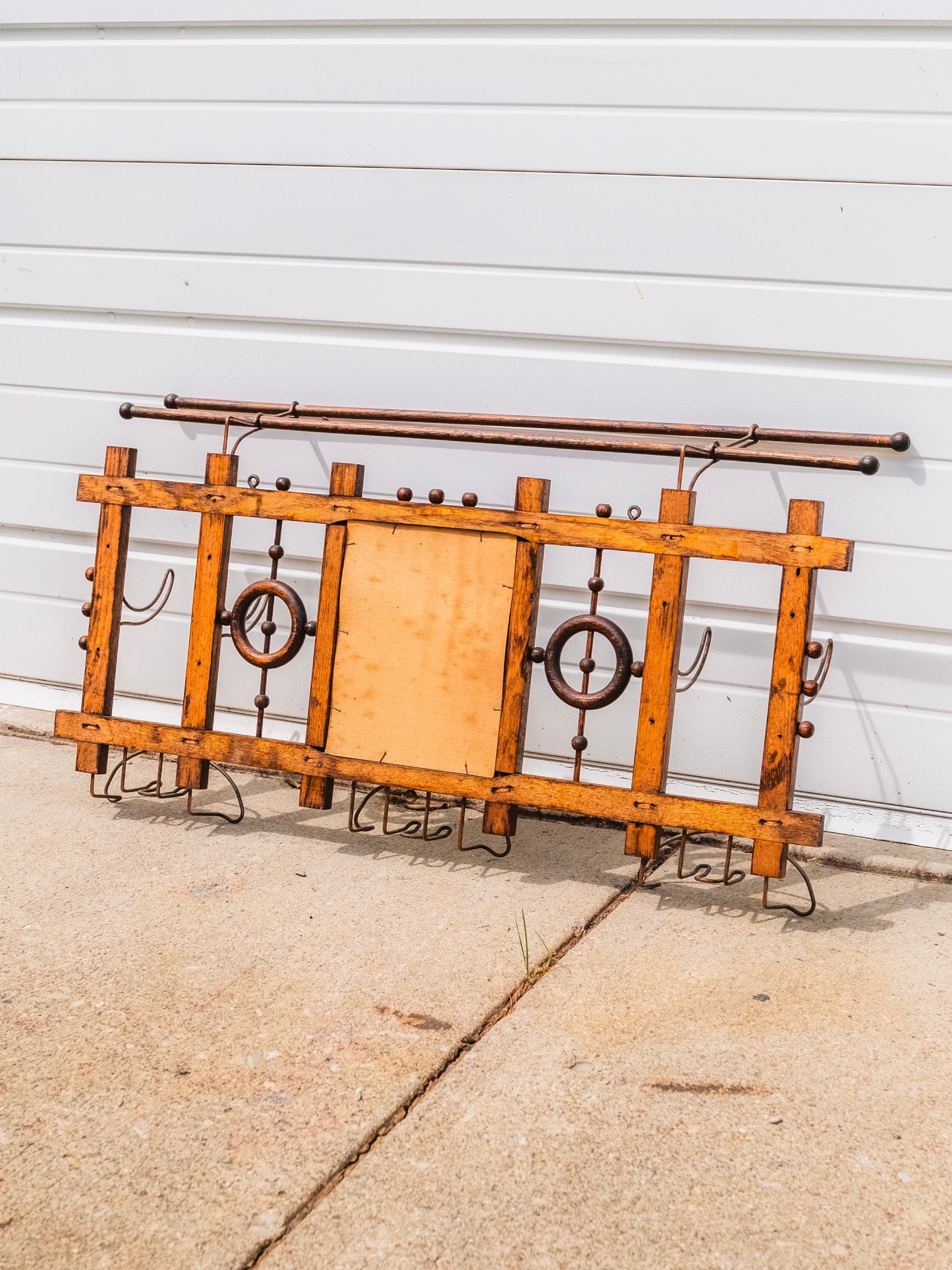 Antique Victorian Mirrored Hat & Coat Wall Rack