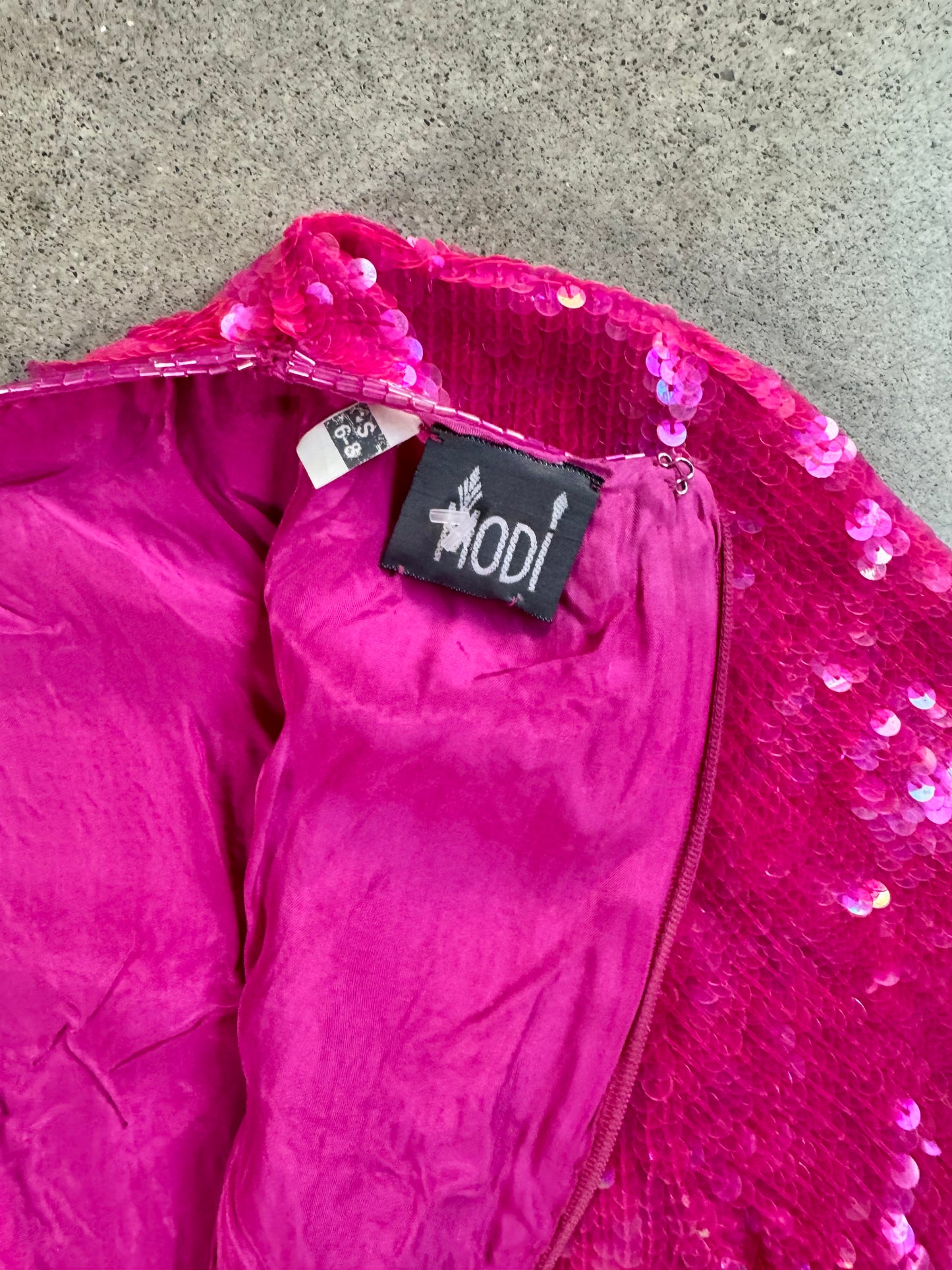 Vintage 1990s Modi Hot Pink Sequined 100% Silk Dress | Small