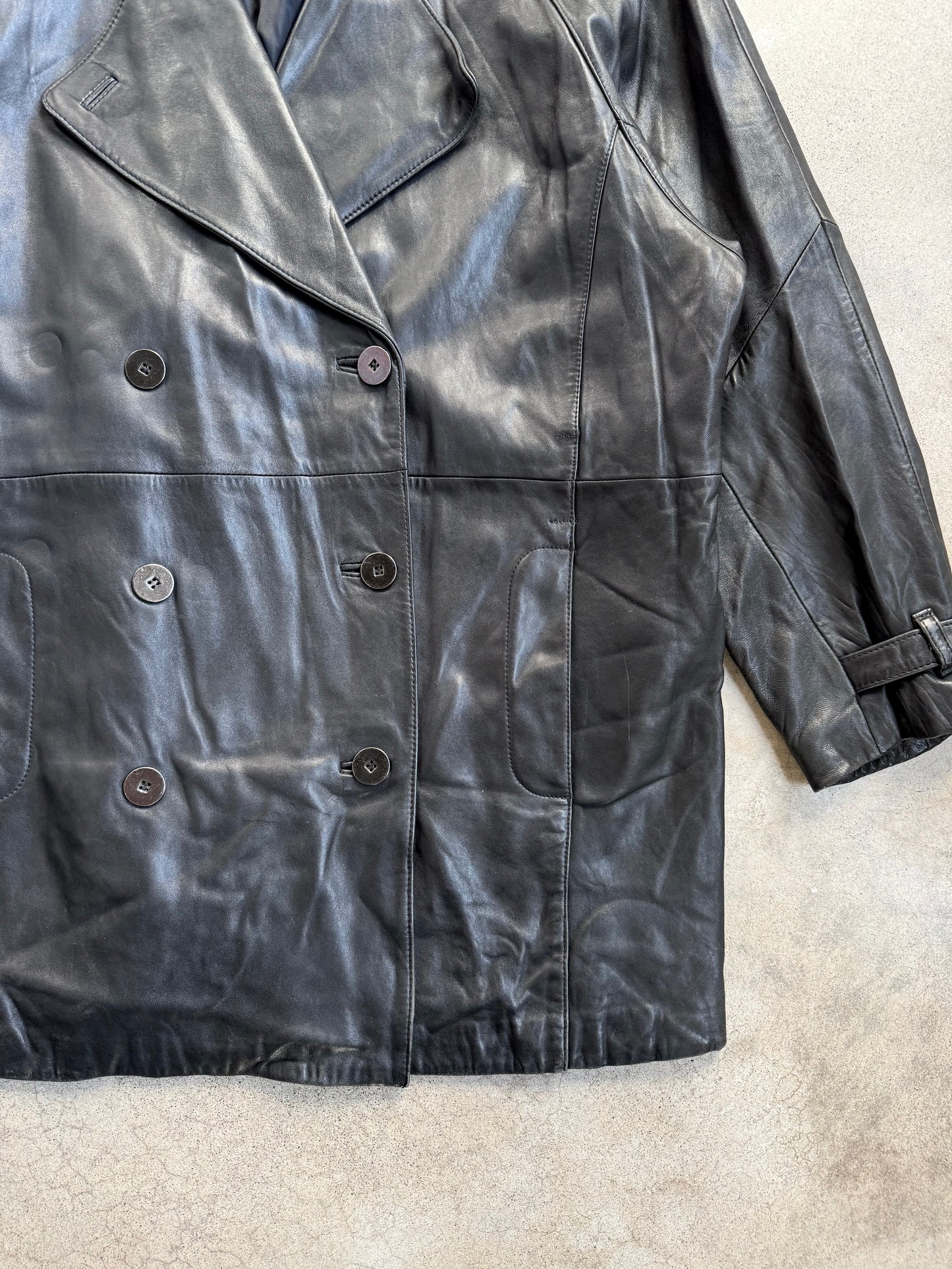 Vintage 1980s Studio Siena Black Leather Double-Breasted Jacket | Large