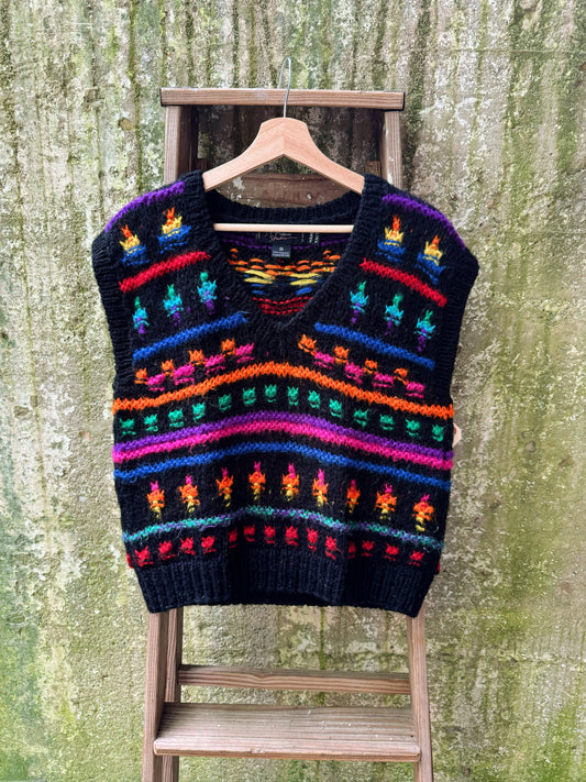 Vintage 1980s Multi-Color Hand Knit Sweater Vest