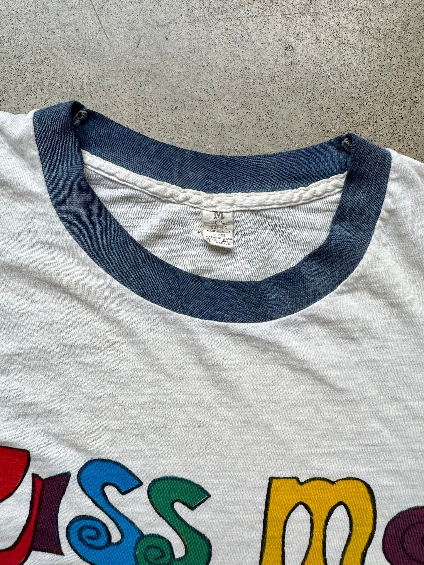 Vintage 1970s Distressed “Kiss Me I May Be A Prince” Graphic Ringer Tee | Medium