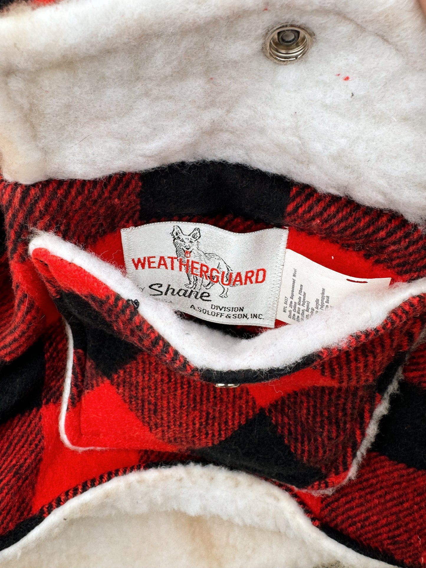 Vintage Weatherguard Red Buffalo Plaid Sherpa Lined Vest