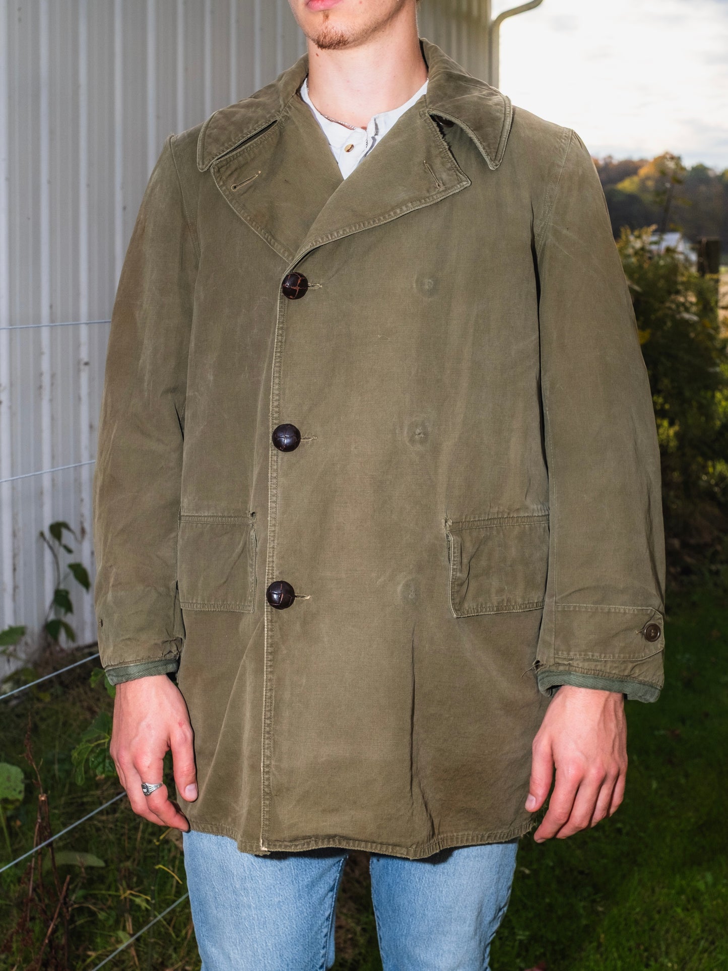 Vintage 1940s WW2 Military Issue Wool-Lined Mackinaw “Jeep” Coat | M/L