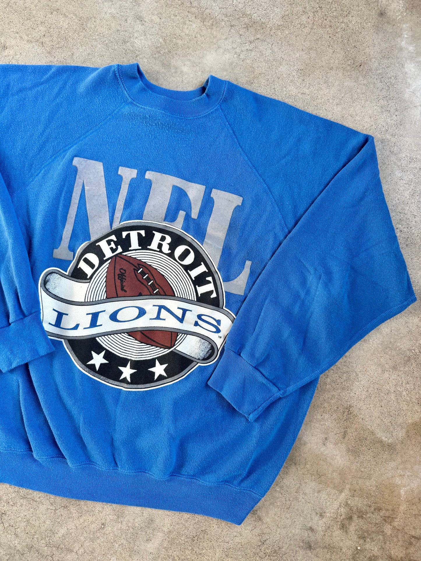 Vintage 1990s NFL Detroit Lions Football Blue Raglan Sweatshirt | XL